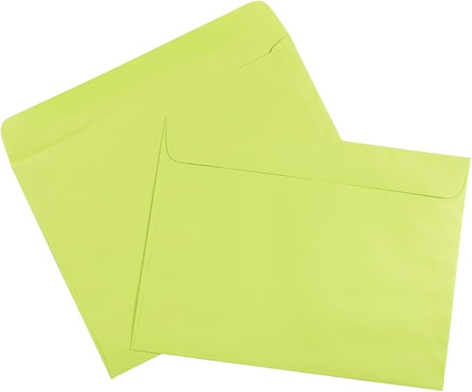 JAM PAPER 9 x 12 Booklet Colored Envelopes - Ultra Lime Green - Bulk 250/Box