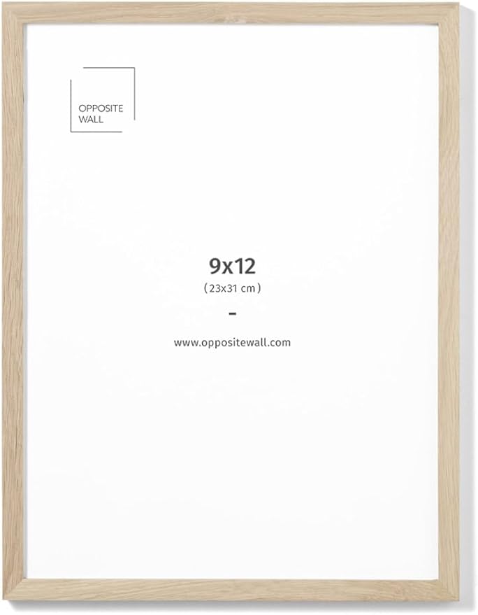 Opposite Wall - 9x12 in - Natural Solid Oak Wood Picture Frame - Lightweight, Versatile & Shatterproof - Wall Hanging Poster or Photo Frame - Wall Decor for Office, Gallery & Home