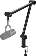 BOMGE Boom Arm Mic Stand - Adjustable Heavy Duty Suspension Boom Scissor Arm Stand with Cable Management Channels, Desk Clamp for Podcasts, Streaming, Gaming, Home Office, Recording (Black)