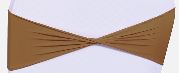 MDS Pack of 75 Spandex Chair Sashes Bows Elastic Stretch Dining Chair Bands Ties Without Slider Buckle Universal fits for Wedding Baby Shower Birthday Party Banquet Event Decoration - Mocha