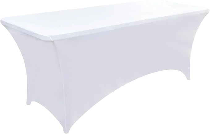 6-Pack 4ft White Spandex Table Covers for Rectangular Folding Tables - Wrinkle Resistant Stretch Tight Table Cloths - Ultimate Fitted Table Protector for Parties, Trade Shows, and Wedding