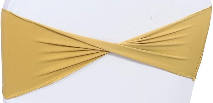 VDS Pack of 250 PCS | Gold | Spandex Chair Sashes Bows Without Buckle | Stretch Elastic Banquet Universal Folding Chair Band Tie with for Wedding Party Conference Celebration Event Decoration