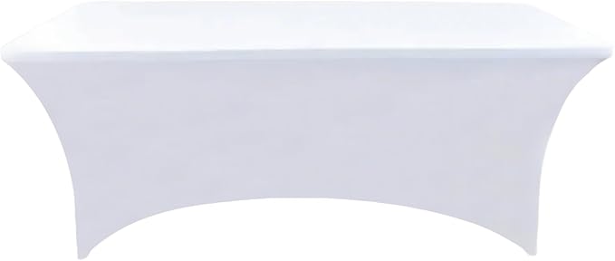 6-Pack 4ft White Spandex Table Covers for Rectangular Folding Tables - Wrinkle Resistant Stretch Tight Table Cloths - Ultimate Fitted Table Protector for Parties, Trade Shows, and Wedding