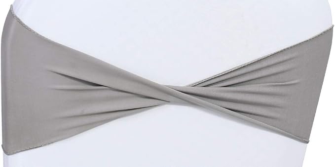 VDS Pack of 100 PCS | Silver Grey | Spandex Chair Sashes Bows Without Buckle | Stretch Elastic Banquet Universal Folding Chair Band Tie with for Wedding Party Conference Celebration Event Decoration