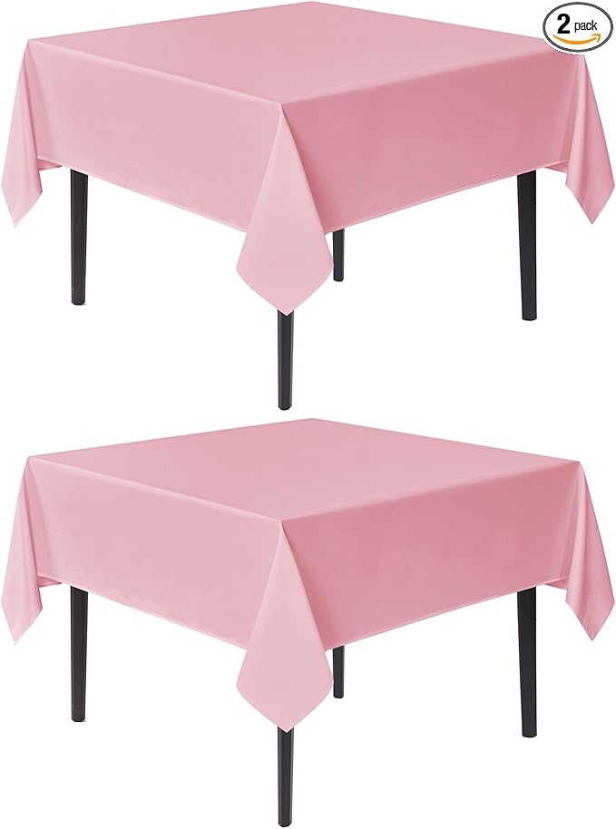 sancua Square Tablecloths 85x85 Inch, 2 Pack - Pink Fabric Table Cloth for Square or Round Tables, Washable Polyester Table Cover for Outdoor Party, Birthday, Buffet, Resturant