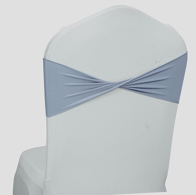 VDS Pack of 300 PCS | Dusty Blue | Spandex Chair Sashes Bows Without Buckle | Stretch Elastic Banquet Universal Folding Chair Band Tie with for Wedding Party Conference Celebration Event Decoration