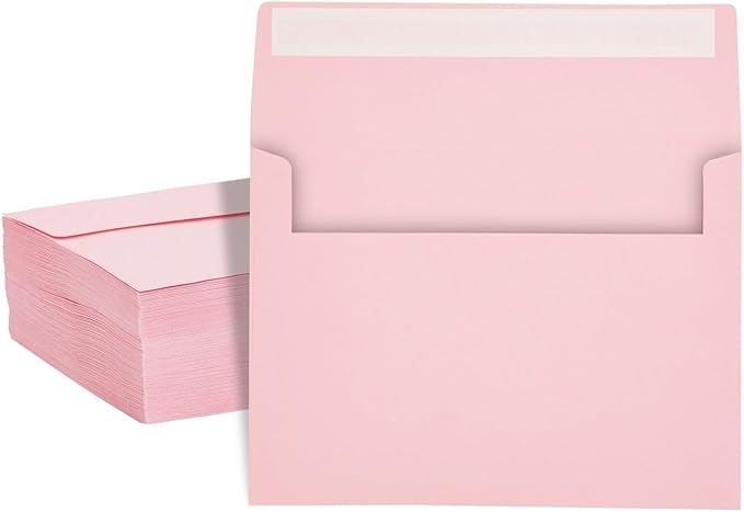 A7 Invitation Envelopes - Peel & Press - 24lb Heavy Duty Envelopes for Wedding Baby Shower Birthday Invitations - 5 1/4" x 7 1/4" (Pastel Pink, 50)