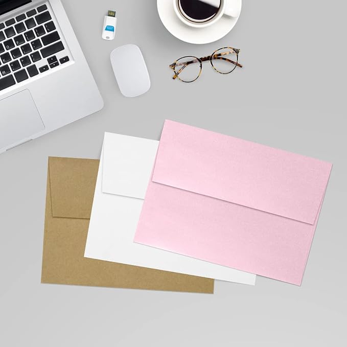 LUXPaper A7 Invitation Envelopes | Peel & Press | 5 1/4" x 7 1/4" | Rose Quartz Metallic | 80lb. Text | 500 Qty