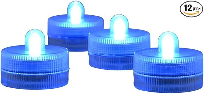 Halloween Lights Submersible LED Lights cr2032 Battery Powered Underwater Waterproof LED Tea Light for Events Wedding Centerpieces Vase Floral Xmas Holidays Home Decor Lighting(Pack of 12) (Blue)