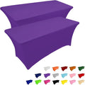 IVAPUPU 2 Pack 4FT Table Cloth for Rectangular Fitted Events Stretch Purple Table Covers Washable Cover Spandex Tablecloth Protector for Party, Wedding, Cocktail, Banquet, Festival