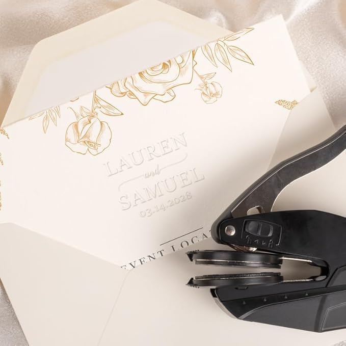 Personalized Wedding Embosser | Custom Made with Initials or Monograms for Couples | Elegant Designs for Stationery, Invitations, Napkins, and More (Design 7)