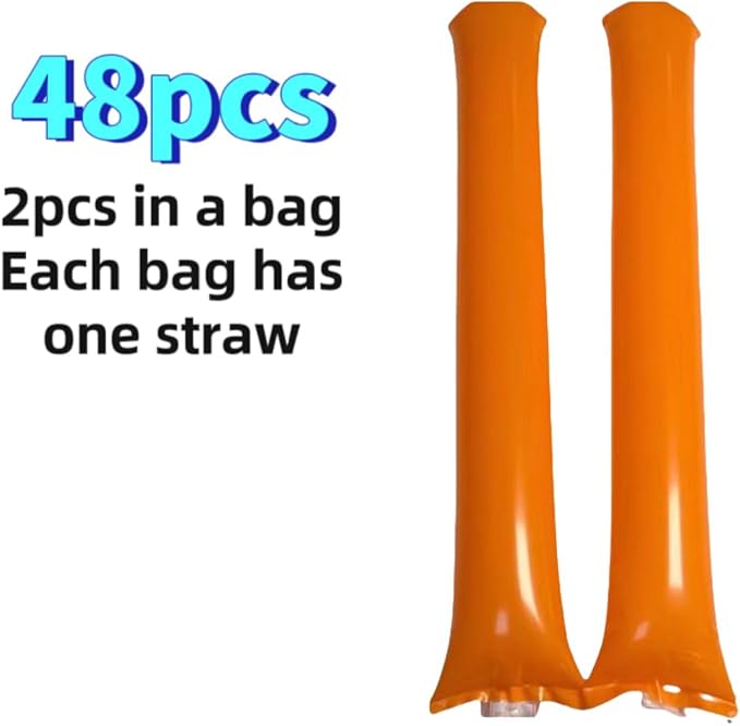 48pcs Round Head Boom Sticks Thunder Sticks Cheering Sticks Team Spirit Plastic Cheerleading Spirit Stick Clapper Inflatable Noise Maker Sports Supply (Orange)