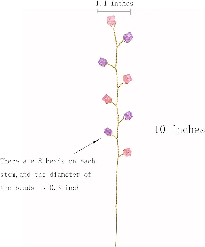 16PCS Crystal Artificial Flowers Bouquets Handmade Acrylic Flower Branches Fake Beaded Baby Breath Floral Crafts for Wedding Party Home Decor