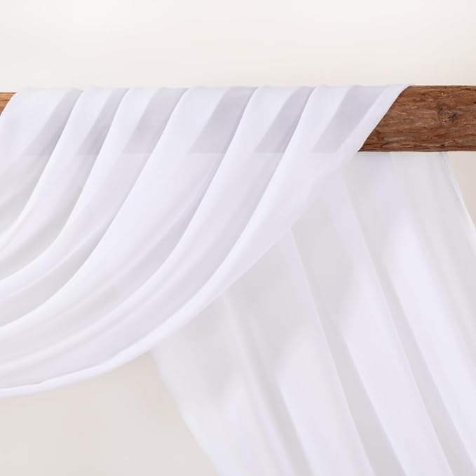 White Wedding Arch Draping Fabric 2 Panels 30'' x 18FT Sheer Chiffon Arch Drapery for Photo Booth Bridal Shower Baby Shower Church Decor Newborn Photography Christening Outdoor Party