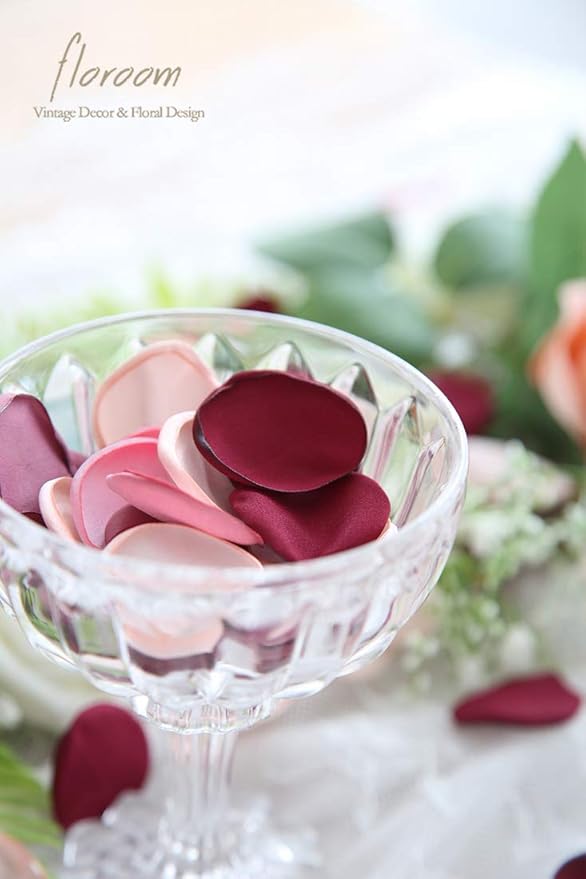 Floroom 500pcs Rose Petals Burgundy Maroon Faux Silk Flower Petals for Wedding Flower Girl Basket Aisle Scatter Dinner Table Centerpieces Party Confetti Bridal Shower Romantic Night Decoration