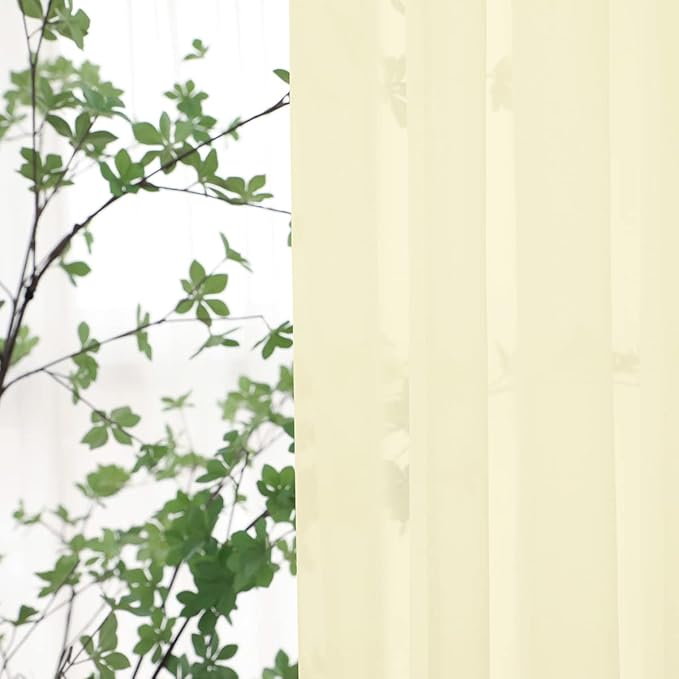 Window Light Yellow Sheer Curtains 95 Inches Long 2 Panels Sheer Curtain Basic Rod Pocket Panel for Bedroom Children Living Room Yard Kitchen (Light Yellow, 52" W x 95" L | 2 pcs)