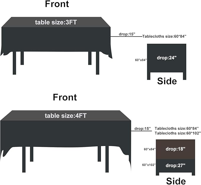 Rectangle Tablecloth 60x120 inch Washable Polyester Fabric Table Cloth for Wedding Party Dining Banquet Decoration（12 Pack 60x120, Black）