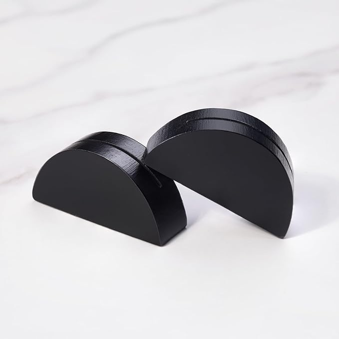 UNIQOOO 10 Set 2" Arch Black Birch Wood Stand with Cards |1.2mm Slot, for Name Cards, Place Card Holder, Photo Display Stand | for Event Decor, Retail Shop, Cafe Restaurant Menu, Business Card, Name Tag
