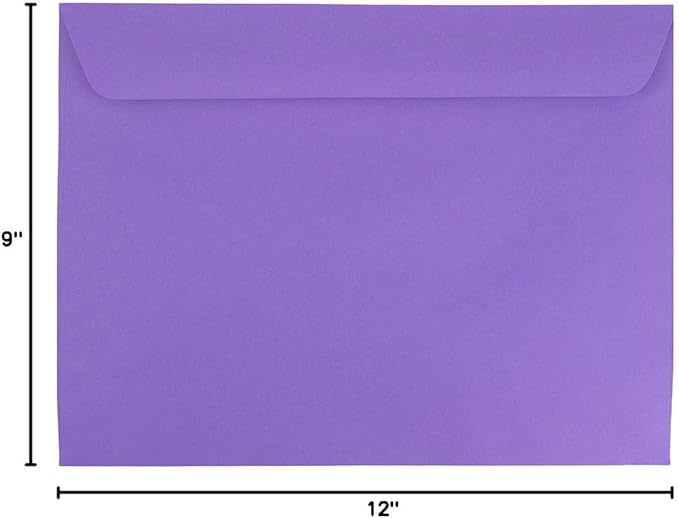 JAM PAPER 9 x 12 Booklet Colored Envelopes - Violet Purple Recycled - 50/Pack