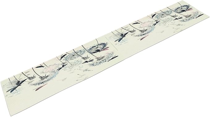 Dandelion Table Runner,Nature Rustic Dragonfly Teal Blue Floral Pattern Print Burlap Tablecloth for Hotel Indoors Outdoor Dining Room Kitchen Table Decor, 13x36in