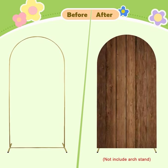 Wood Arch Cover 6.6ft Arch-Backdrop-Cover Jungle Theme Arched Stand Covers Wooden Arches Backdrop Double Sided Wood & White Cover for Back Drop Stand for Baby Shower Wild First Birthday Decor