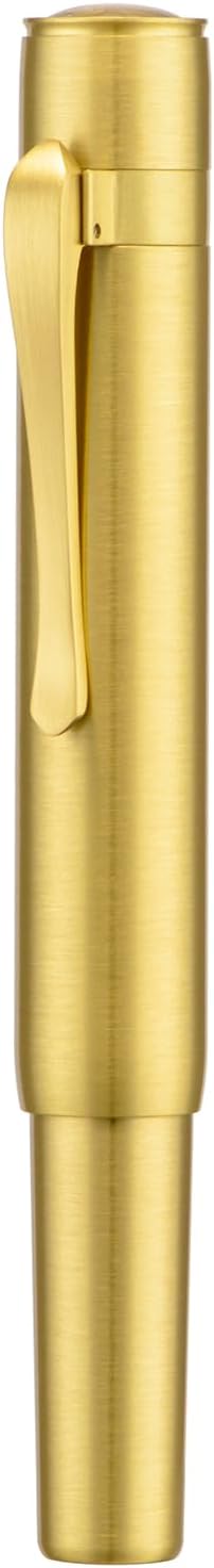 Hongdian M2 Black Forest Mini Fountain Pen, Medium Soft Golden Nib & Sleek Shape Brass Short Pocket Travel Pen (Glossy Brass)