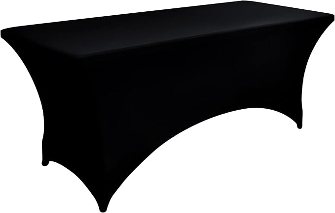 2-Pack 4ft Black Spandex Table Covers for Rectangular Folding Tables - Wrinkle Resistant Stretch Tight Table Cloths - Ultimate Fitted Table Protector for Parties, Banquet, and Wedding