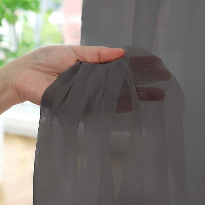 Window Dark Grey Sheer Curtains 48 Inches Width 130 Inches Long 2 Panels Sheer Curtain Clear Curtains Basic Rod Pocket Panel for Home Living Room Bedroom Kids Room Yard Patio Parlor Sliding