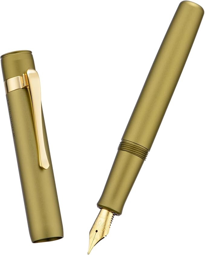 HONG DIAN M2 Black Forest Mini Fountain Pen, Fine Soft Nib & Sleek Shape Aluminium Short Pocket Travel Pen (Olive Green)