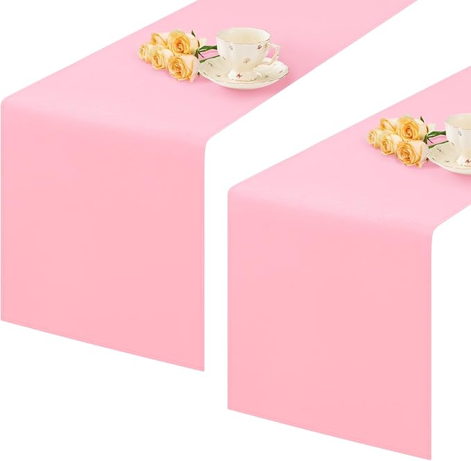 2 Pack Pink Small Short Table Runner 12 x 24 Inch Solid Color Runners Coffee Table Dresser for Daily Party Home Decoration