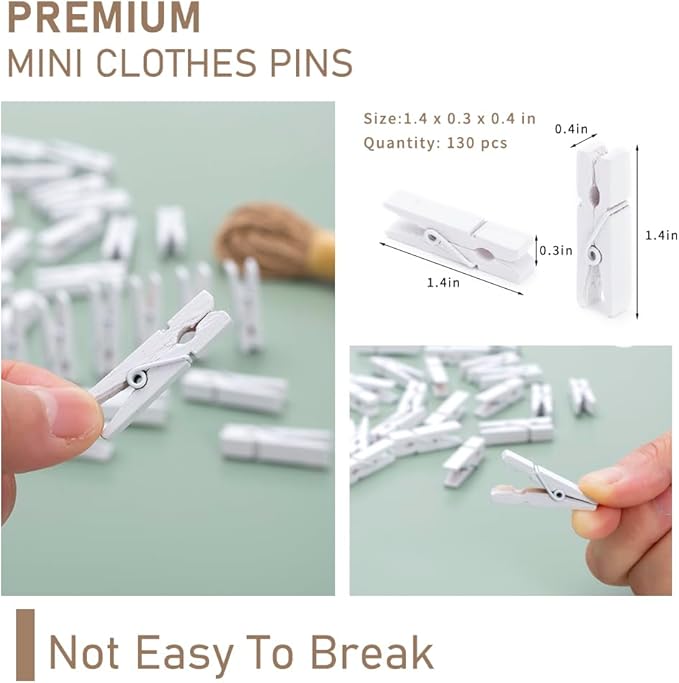 Clothes Pins, 130 Pcs Wooden Clothes Pin, 1.4 Inch White Clothespins, Mini Clothes Pins for Photo, Baby Shower, Party, Crafts DIY Project