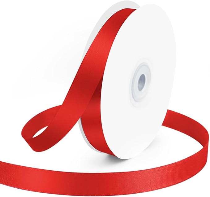 KMER LIFE 5/8" Wide x 50 Yards Red Single Faced Polyester Satin Ribbon for Wedding Decor, Wreath, Crafts, Gift Wrapping & Other Projects