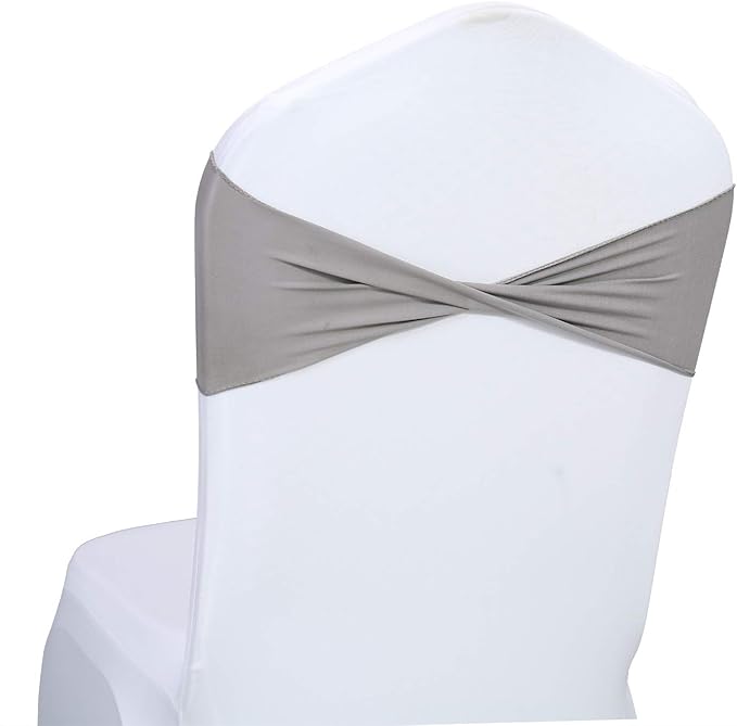 VDS Pack of 100 PCS | Silver Grey | Spandex Chair Sashes Bows Without Buckle | Stretch Elastic Banquet Universal Folding Chair Band Tie with for Wedding Party Conference Celebration Event Decoration