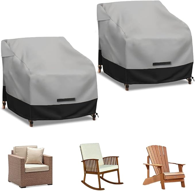 Patio Swivel Chair Cover Waterproof 2 Pack, 600D Heavy Duty Outdoor Furniture Covers for Universal Lawn/Deck/Garden/Backyard Fits up 36" W*37" D*36" H, Gray/Black