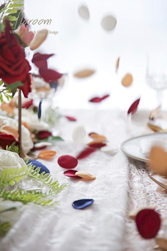 Floroom 300pcs Rose Petals Burgundy Navy Faux Silk Flower Petals for Wedding Flower Girl Basket Aisle Runner Scatter Dinner Table Centerpieces Party Confetti Bridal Shower Romantic Night Decoration