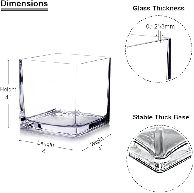 Enova Floral Set of 4 Cube Glass Vase, 4x4X4 Inch Glass Flowers, Clear Square Glass Vases, Floating Candle Holders, Table Decorative Vase for Home Office Décor, Wedding Centerpieces