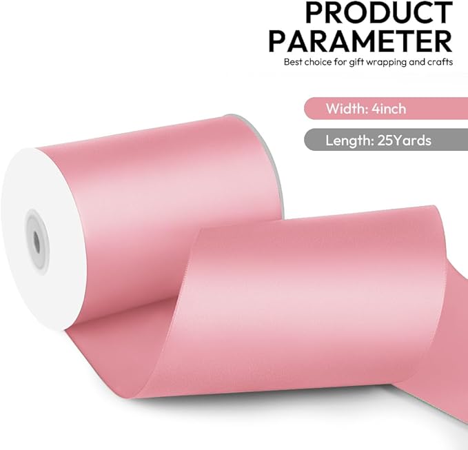 4 Inch 25 Yard Wide Satin Ribbon Pink, Solid Fabric Large Ribbon Roll for Cutting Ceremony Wedding Opening Party Decoration, Chairs, Sewing, Festival Pageant Sashes