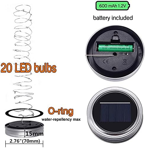 SunKite Solar Mason Jar Lights [Updated], 8 Pack 20 LED Waterproof Fairy Firefly Jar Lids String Lights with Hangers(NO Jars), Patio Yard Garden Wedding Decoration - Colorful
