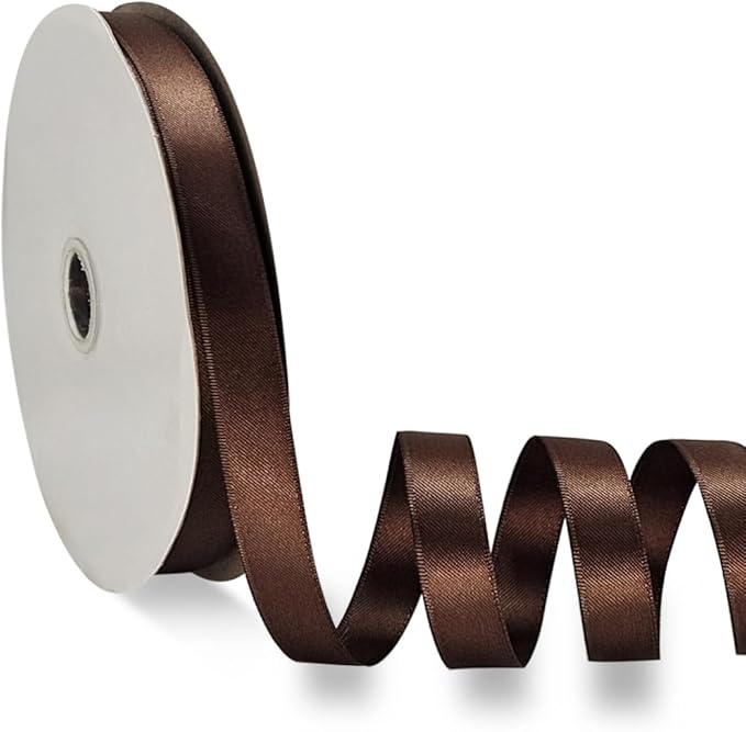 Coffee Satin Ribbon Double Faced Satin 1/2 inch x 55 Yards Polyester Ribbon for Gift Wrapping Crafts Wedding Decoration Bows Ornaments Party Bouquet Floral Arrangement