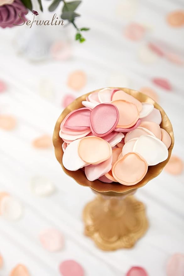Serwalin 300Pcs Silk Rose Petals Artificial Flower Petals for Weddings Champagne Gold Petals Fake Flower Girl Petals for Wedding Flower Girl Basket Aisle Runner Bridal Shower (4 Color Mixes)