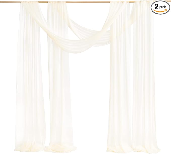 Ling's moment Wedding Arch Draping Fabric 2 Panels 32Ft x 30" Wrinkle-Free Wedding Arch Drapes Chiffon Fabric, Ivory Curtain for Wedding Ceremony Reception Background Party Home Garden Decorations