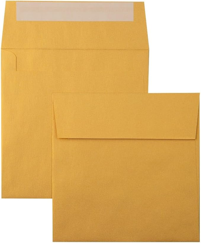 LUXPaper Square Invitation Envelopes | Peel & Press | 5 3/4" x 5 3/4" | Gold Metallic | 80lb. Text | 50 Qty