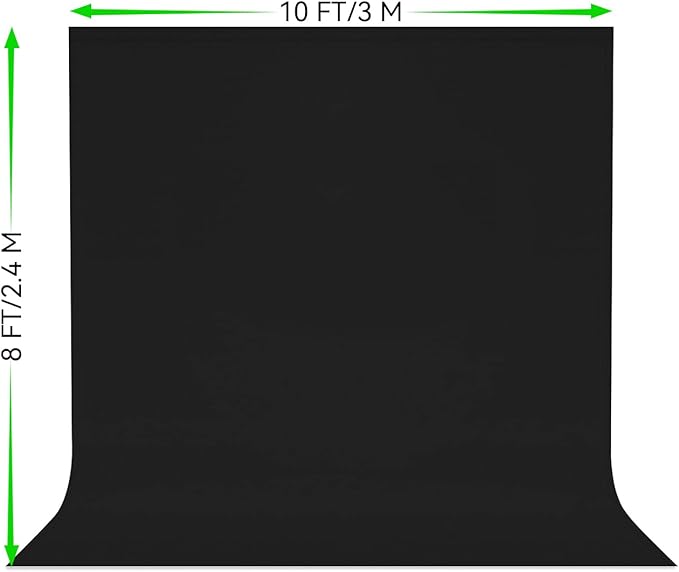 8X10 FT Black Backdrop, 100% Polyester Photography Background Curtain Screen, Foldable Black Screen Washable for Professional Photoshoot Portraits Party Video Studio