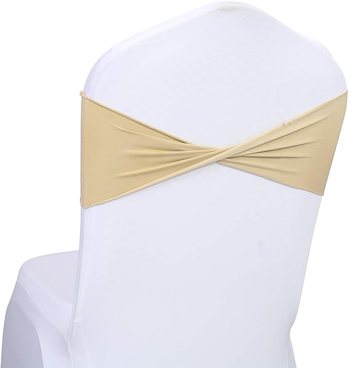 VDS Pack of 200 PCS | Champagne | Spandex Chair Sashes Bows Without Buckle | Stretch Elastic Banquet Universal Folding Chair Band Tie with for Wedding Party Conference Celebration Event Decoration