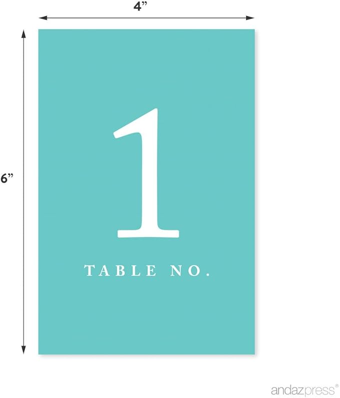 Andaz Press Table Numbers 1-20 on Perforated Paper, Diamond Blue, 4x6-inch Single Sided Sign, 1-Set, For Weddings, Graduation