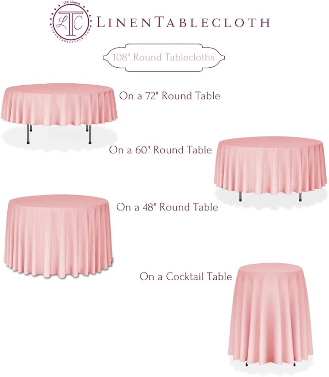 LTC LINENS 5 Pack 108 Inch Round Tablecloths Beige - Bulk for 48 Inch Round Table Floor Length - Wrinkle Resistant Polyester Fabric Cloth for Wedding
