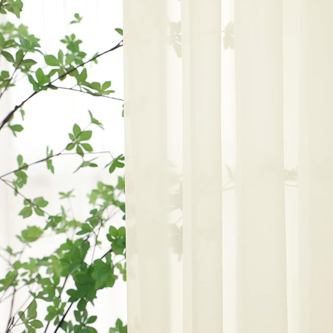 Window Beige Sheer Curtains 90 Inches Long 2 Panels Sheer Curtain Basic Rod Pocket Panel for Bedroom Children Living Room Yard Kitchen (Beige, 52" W x 90" L | 2 pcs)