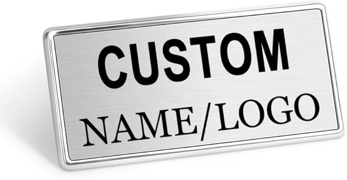 Custom Name Tags ID Badges with Logo Name Personalized Name Badges Custom Name Tag ID Badge with Pin Backing Customizable Name Tag for Business Offices Stores Restaurant, 1.5x2.8 in, 5PCS
