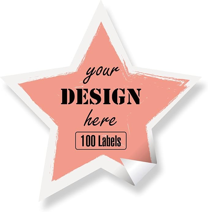 Custom Personalized Labels - Any Design Image Logo Text, Thank You Stickers for Business, 100 Labels (Star, 5"x5")