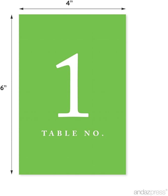 Andaz Press Table Numbers 1-20 on Perforated Paper, Kiwi Green, 4x6-inch Single Sided Sign, 1-Set, For Weddings, Graduation